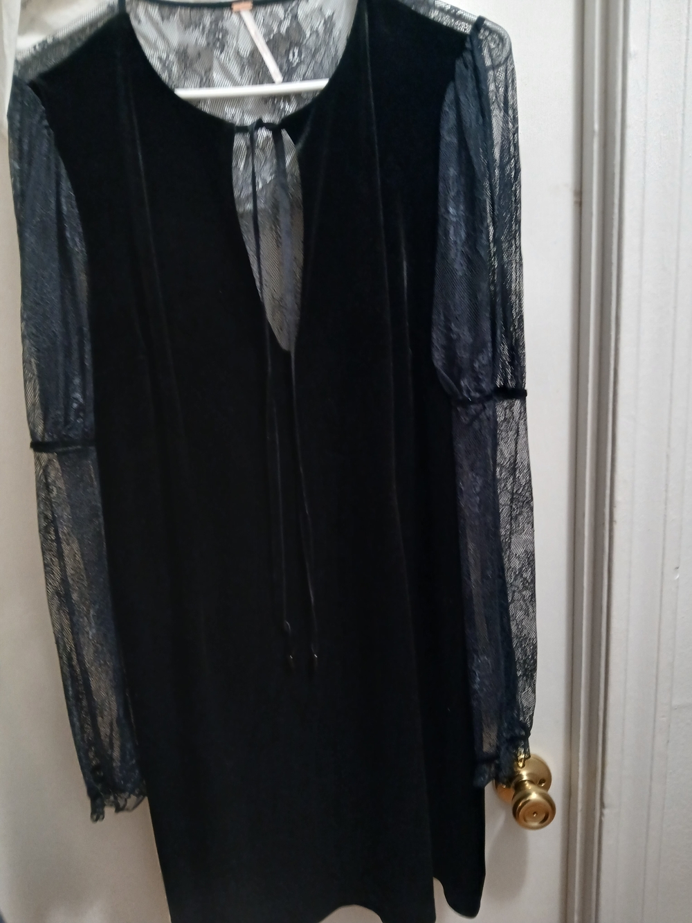 Free People Black Velvet Dress with Lace Inset